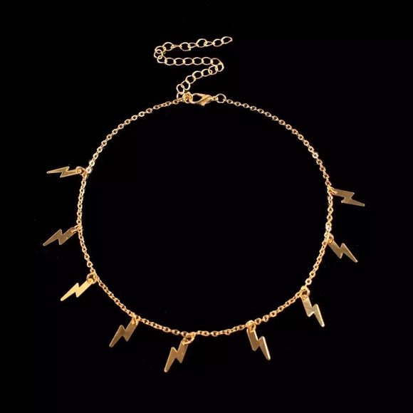 🎉 New Lightning Bolt Gold Plated Choker Necklace - Picture 4 of 10